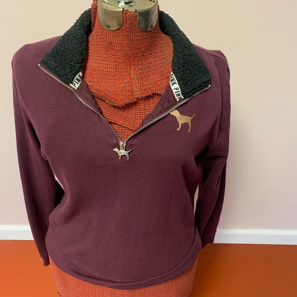 PINK Victoria's Secret Maroon Long Sleeve Top with Black Collar